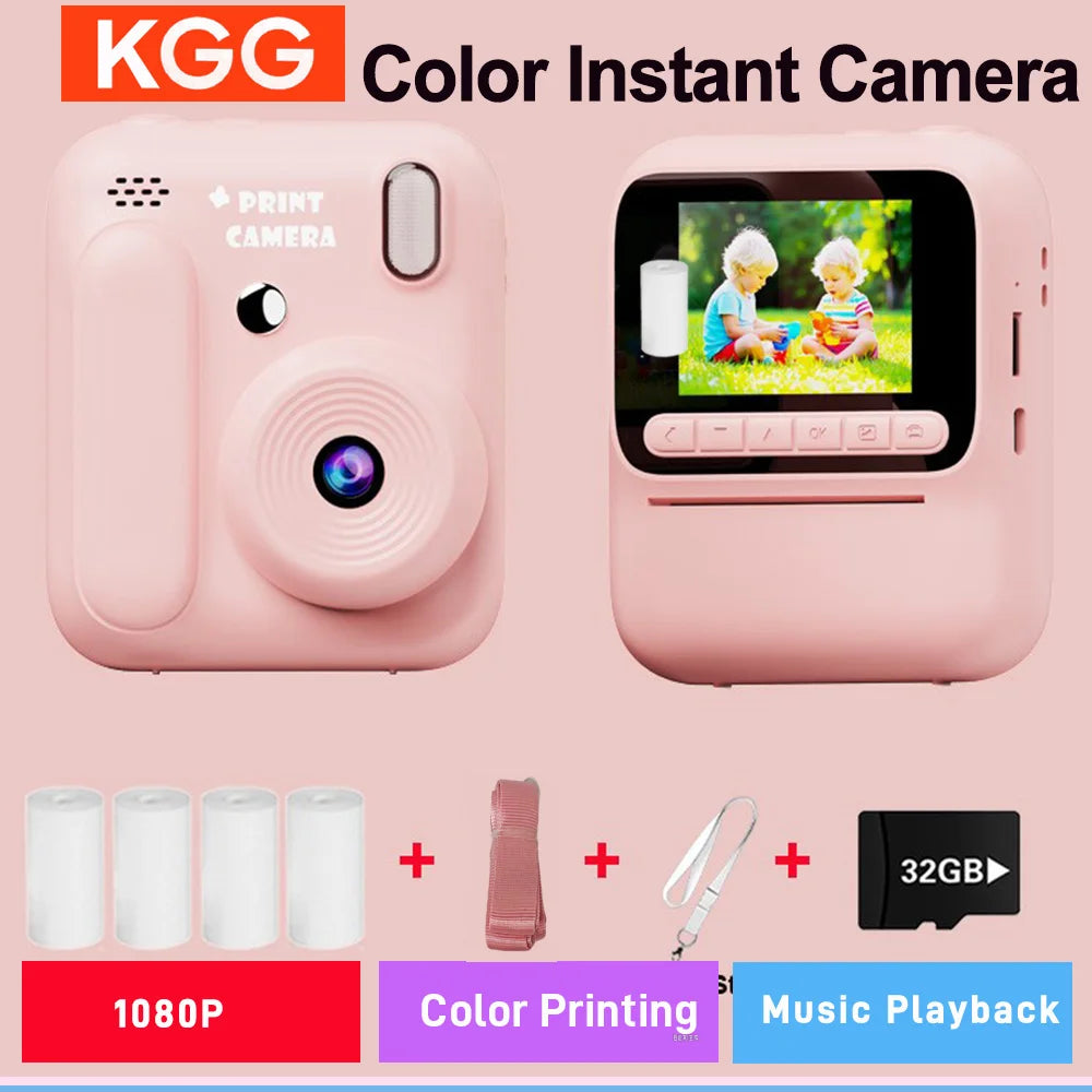Kids Instant Print Camera — 1080P, 32GB