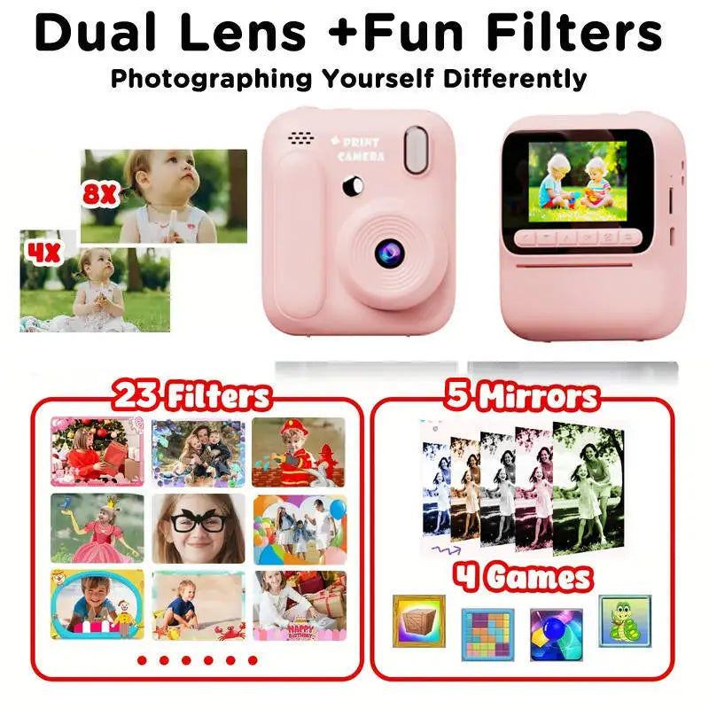 Kids Instant Print Camera — 1080P, 32GB